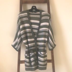 Green and White Striped Button-down Cardigan